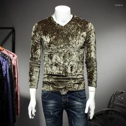 T-shirts pour hommes mode col en v couleur unie plis T-Shirt vêtements 2023 automne hiver pulls décontractés amples tout-match T-Shirt