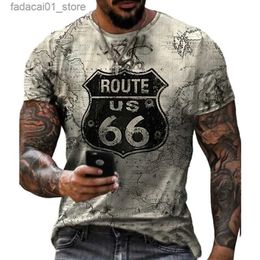 Camisetas para hombres Fashion Vintage 3D estampado para hombres Camisetas de verano US Ruta 66 Letras Ropa unisex o Coloque Camiseta de gran tamaño suelto Q240426