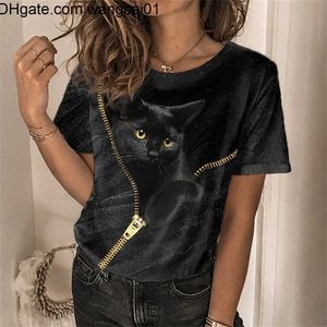 T-shirts pour hommes Mode T-shirt pour femmes 3D Kawaii Cat Print Tees Tops 2022 Nouveau Harujuku Animal Short Seve T-shirt Surdimensionné Femme Lâche Vêtements 4103