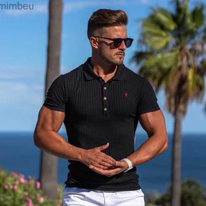 Heren t-shirts vader zonen klassieke zwart geribbelde poloshirt korte mouw zomer nieuwe sport casual losse stretch t-shirts fitness bottom shirtl240110