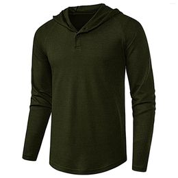 Camisetas Masculinas Feitong T-shirt com Capuz Algodão Casual Sólido Costura Básica Preto Verde Botões Manga Longa Top Roupas para Adolescentes