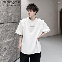 T-shirts pour hommes FEWQ Casual Male Trendy Tide Letter T-shirts Loose Niche Design Solid Color Tee 2023 Spring Fashion Round Neck Top 9A8269