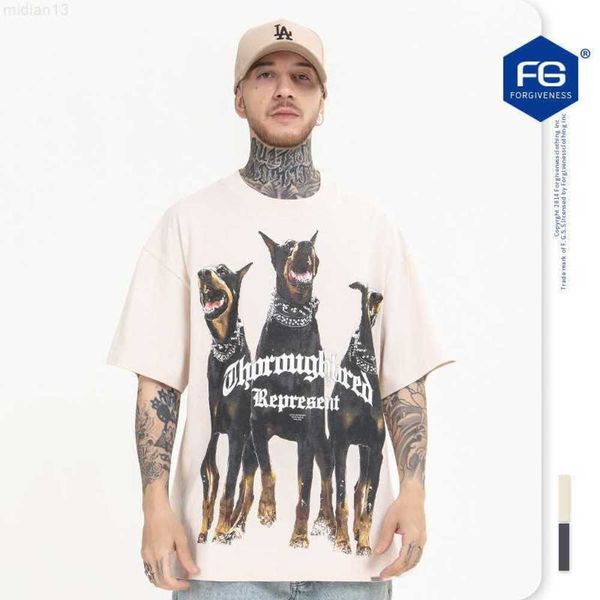 Camisetas para hombres FG Nueva primavera / verano 2023 Marca de moda Soul Hound Print Wash Vintage High Street Manga corta T-shirtvjwb