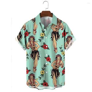 Camisetas de hombre Fieryshirts Camisa hawaiana de manga corta con estampado étnico de Hula Pinup