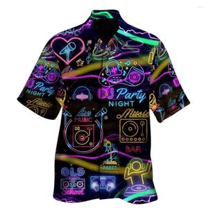 Camisetas de hombre Fieryshirts Music DJ Neon Party Night Hawaiian Shirt