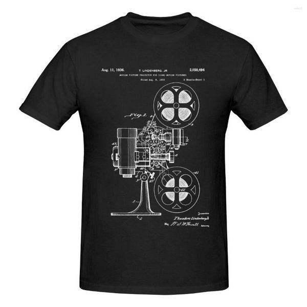 T-shirts pour hommes Film étudiant projecteur chemise brevetée col rond coton à manches courtes