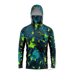 T-shirts voor heren vissen Hoodie Shirt Men Lange Sle Vissing Shirt UV Bescherming Kap Kap masker Viskleding Buiten ademhabele slijtage D240429