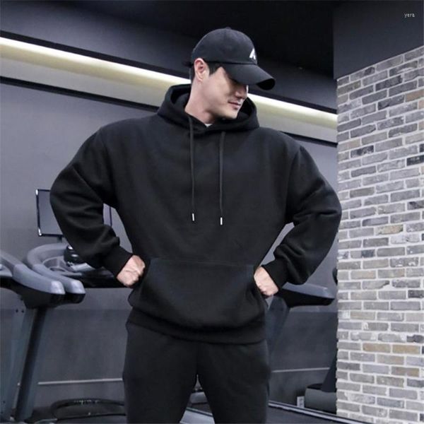 Hommes T-shirts Fitness Bodybuilding Sweat Veste Haute Poches Kangourou Qualité Marque À Capuche Vêtements 2023 Hommes Hiver Gymnases Coton