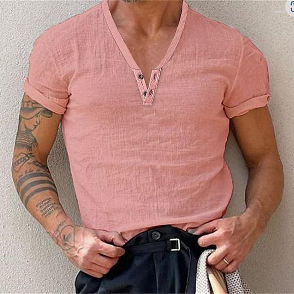 T-shirts pour hommes Fitness T-shirt Sports Casual Été Coton Absorbant la sueur Solide Deep V-cou Top Homme Vêtements Manches Courtes Boutons