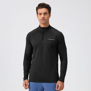 Camisetas masculinas Fitness Wear Stand Up Sports Sampanía con media cremallera reflectante de manga larga secado rápido corriendo top