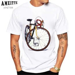 Camisetas para hombre Engranaje fijo Bicicleta Ciclista Pintura Camiseta Nuevo Verano Hombres Manga corta Bicicleta de carretera Amante del deporte Blanco Casual Boy Tees Vintage Tops