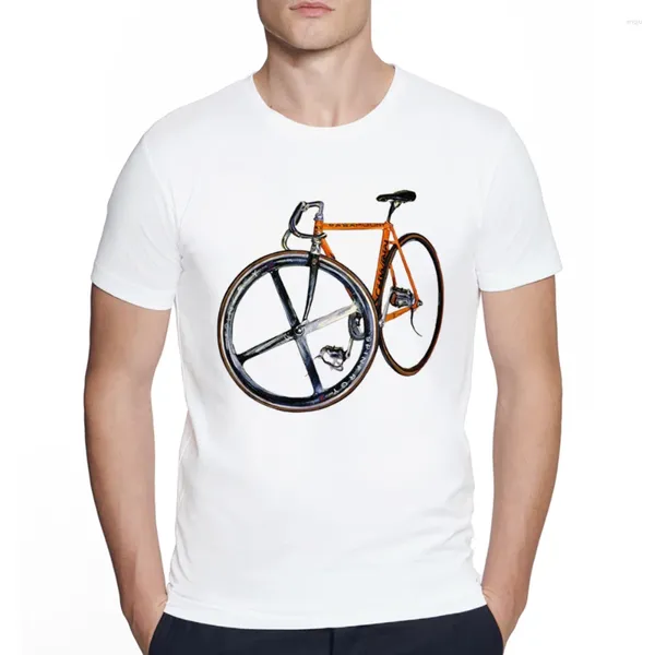 Camisetas para hombre, piñón fijo, bicicleta, ciclista, pintura, camiseta de artista, estilo Vintage, arte informal, camisetas de manga corta para hombres de la vieja escuela