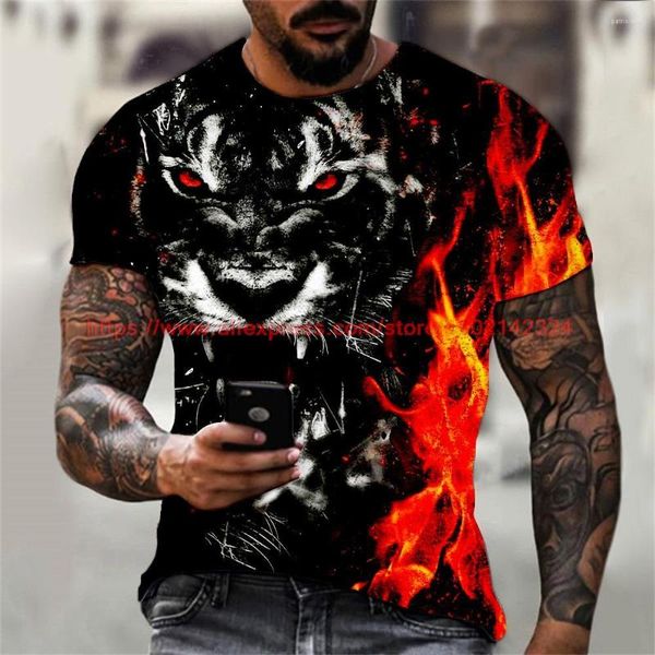 T-shirts pour hommes Flame Tiger Impression 3D T-shirt d'été Vêtements à manches courtes Vintage Style féminin T-shirt O Neck Street Tops Tees