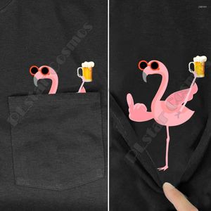 Hommes T-shirts Flamingo Bière Poche T-shirt D'été Imprimé T-shirt Hommes Pour Femmes Tops Noir Coton Drôle À Manches Courtes Goutte