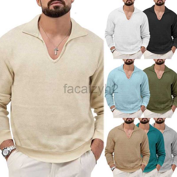 Camisetas para hombres Flip Collar V-Neck de moda Fit Slim Fit Waffle Waffle Camiseta Autumn Autumn New Base Clothing Man's Man Polos Tops