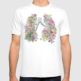 Heren t shirts bloemen anatomie longen shirt natuur floraliseren ademen genezige longkanker cystisch fibrose orgaan