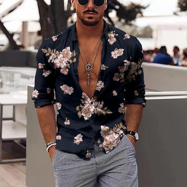 T-shirts pour hommes Floral Bouton Down Beach Tenue Hommes Coton Lourd Manches Longues Chemise Légère Mode