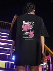 Mannen T Shirts Floristic Studio Roze Manga Oversized T-shirt Koreaanse Vintage Unisex O-hals Zwart Tees Tops Vrouwen Streetwear Katoenen TShirt