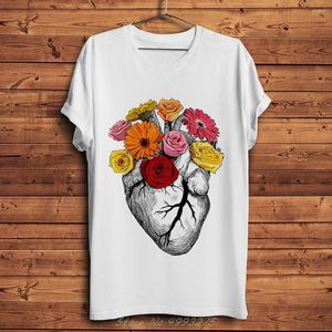 T-shirts pour hommes Flower Blooming On Heart Imprimé T-shirt O-cou Été Chemise à manches courtes Hommes Blanc Punk Casual Tshirt Unisexe Streetwear