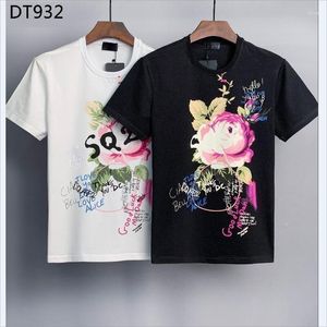 Camisetas de hombre con estampado de letras y garabatos de flores, Top de verano de algodón con estilo, traje de pareja, camisa para hombres, italiano DT932 #