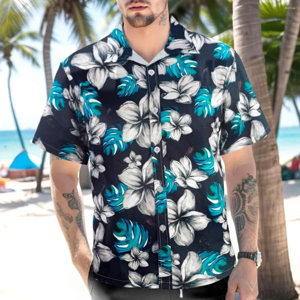 Camisetas para hombres camisa de flores a mano dibujada a mano vacaciones sueltas de playa de manga corta transpirable