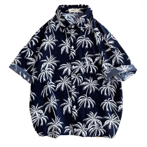 Camisetas para hombre, camisa de flores, manga corta, holgada, talla grande, playa, estilo Vintage Kong, tendencia Retro, botón étnico, moda coreana