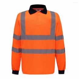 T-shirts pour hommes Polo de sécurité réfléchissant haute visibilité fluorescent T-shirt à manches longues Gilet haute visibilité Travaux de construction à séchage rapide