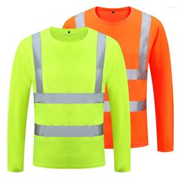 T-shirts pour hommes T-shirt de sécurité réfléchissant haute visibilité jaune fluo Chemise haute visibilité à manches longues Vêtements de travail de construction à séchage rapide