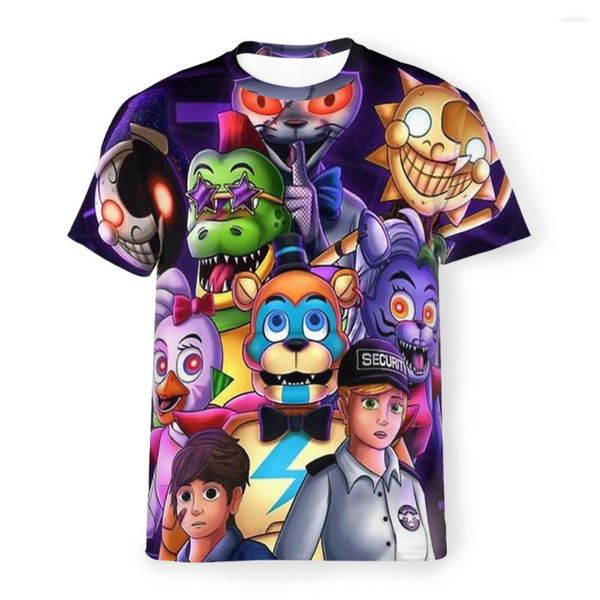 Hommes t-shirts FNAF jeu d'horreur sécurité violation affiche Polyester t-shirts mâle graphique Streetwear mince chemise O cou