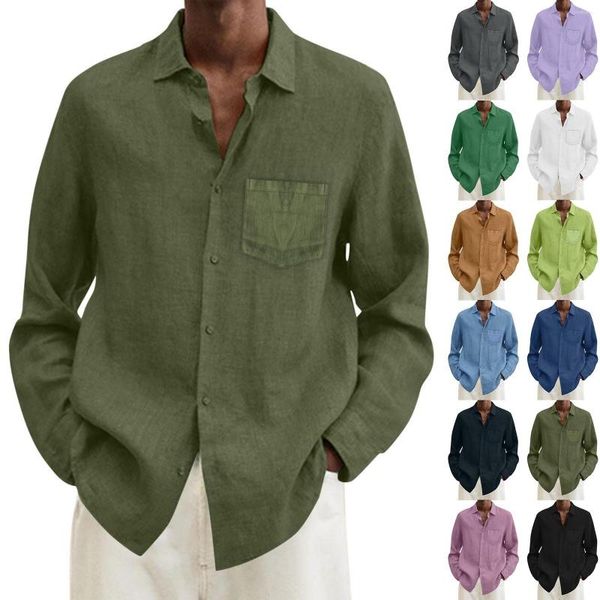 Camisetas para hombres Espuma Estrella Masculina Verano Algodón Lino Sólido Casual Camisa suelta para hombre Turn Down Collar Long Beach Grande y alto