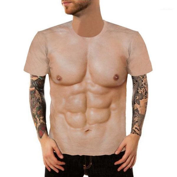 T-shirts pour hommes pour homme 3D T-shirt Bodybuilding Simulé Muscle Tattoo Tshirt Casual Nude Skin Chest Tee Shirt à manches courtes 2023 1