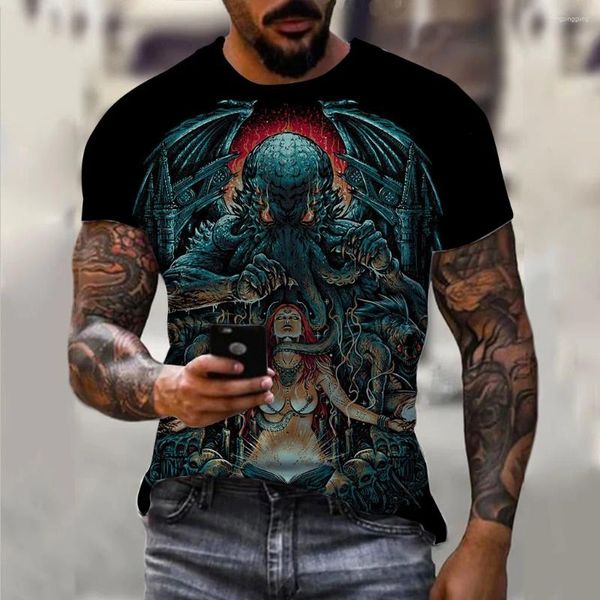 T-shirts pour hommes pour hommes 3D imprimé complet Cthulhu motif mythique à manches courtes mode d'été style de terreur sombre top t-shirts vêtements