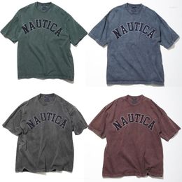 Camisetas para hombre para hombre y mujer, ropa interior bordada de algodón pesado de manga corta teñida en frío Nautica, Summe