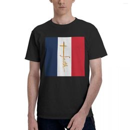 Camisetas para hombre, camiseta divertida con bandera de Francia, fe dorada, título de movimiento cruzado, casa de alta calidad, talla de EE. UU.