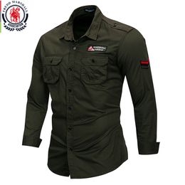 Camisetas para hombre Fredd Marshall 100 algodón camisa militar para hombre vestido informal de manga larga camisas de trabajo de carga masculina con bordado 115 230715