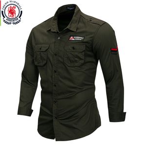 T-shirts pour hommes Fredd Marshall 100 coton chemise militaire hommes à manches longues tenue décontractée mâle cargo chemises de travail avec broderie 115 230715