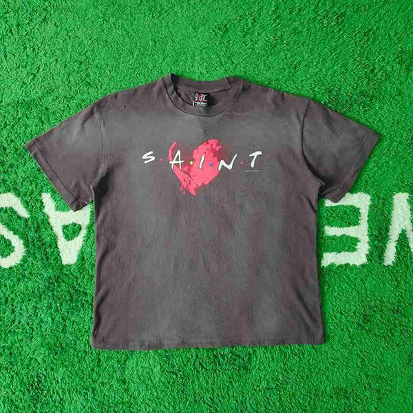 T-shirts pour hommes grenouille drive mode Saint Michael Love imprimez vieux t-shirt à manches courtes lâches lavées vintage pour hommes pour hommes