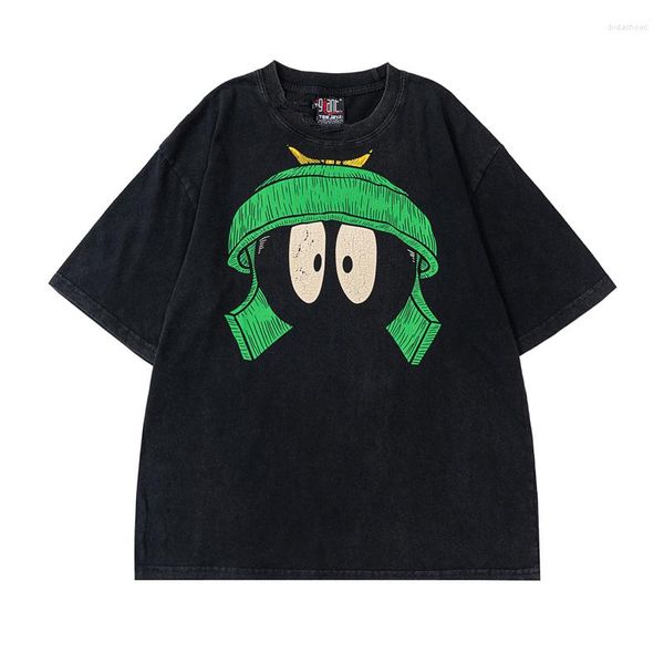 Hommes t-shirts grenouille dérive qualité supérieure mode été lavé noir Vintage rue haute martien Marvin Logo chemise t-shirt hommes