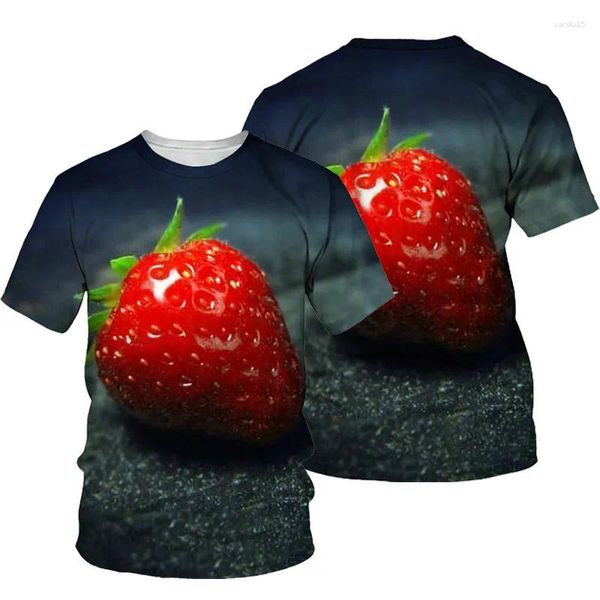 Camisetas para hombre, camisetas con estampado 3D de fresas y frutas, ropa de calle de moda de verano para hombre y mujer, camisa de gran tamaño Harajuku, camisetas informales para niños