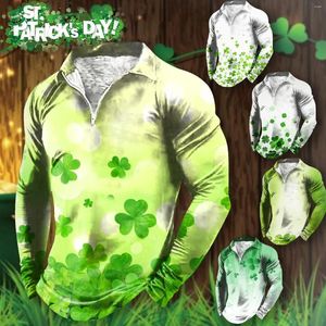 T-shirts pour hommes Fun St. Day impression 3D demi-fermeture éclair à manches longues chemise haute col hauts pour hommes Pack coton