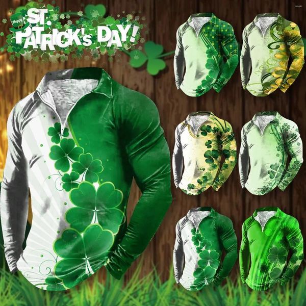 T-shirts pour hommes Fun St. Day Impression 3D Demi-fermeture à glissière Chemise à manches longues complète pour hommes Hommes Grand