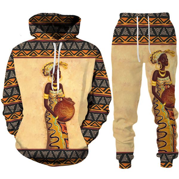 T-shirts pour hommes Drôle Africain Femme Imprimer HoodieSuit Dashiki Style Ethnique MenWomen Pull Sweat Ensemble Casual Couple Streetwear Survêtement 230311