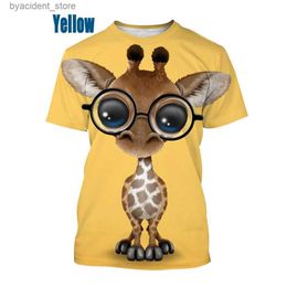 T-shirts voor heren Grappig dier Giraffe 3D-bedrukt T-shirt Zomer Mode Unisex Casual Harajuku Street Style Ronde hals T-shirt met korte mouwen L240304