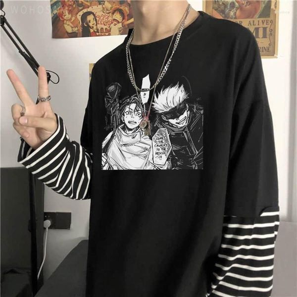 Camisetas para hombre, camiseta divertida de Anime Manga Jujutsu Kaisen Yuta Okkotsu y Gojo Satoru, ropa de calle Harajuku, camiseta de manga larga de Hip Hop para hombres y mujeres