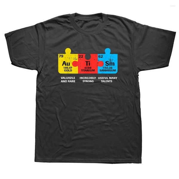 Camisetas divertidas para hombre, ropa de calle de algodón con gráfico de concientización sobre la tabla periódica del autismo, regalos de cumpleaños, camiseta de manga corta con latido del corazón para hombre