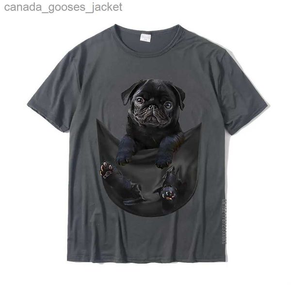 Camisetas para hombre Divertido Pug negro en bolsillo camiseta 3D impreso algodón para hombre Tops camisa diseño camisetas baratas L231208