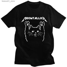 T-shirts voor heren Grappige kat Meowtallica Kat Rockmuziek Print T-shirts Rockmuziek Heren Tops Mode Oversized T-shirt Comfortabel Unsiex Paar WearsQ240116