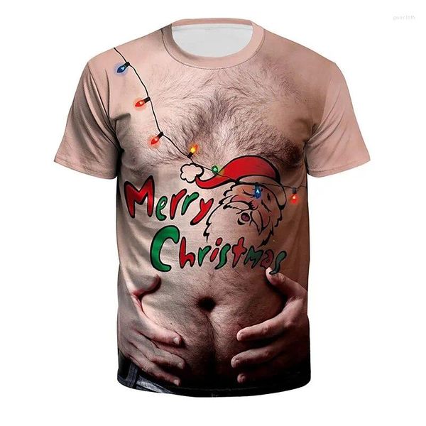 Camisetas para hombre Camiseta divertida con estampado navideño en 3D, Top de manga corta para vacaciones, base de diseño 2023