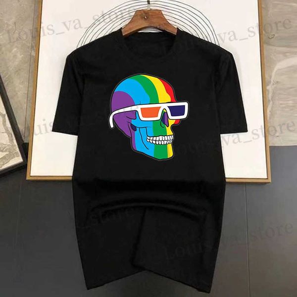 T-shirts masculins crâne coloré drôle imprimement hommes t-shirts coréens fashion d'été tshirt occasionnel vêtements harajuku court slve tops ts mens t240408