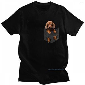 Camisetas de hombre Dachshund divertido en mi camisa de bolsillo Hombres camiseta de manga corta Moda Kawaii Imprimir Mascota Perro Camisetas Casual Diseñador Tops Algodón